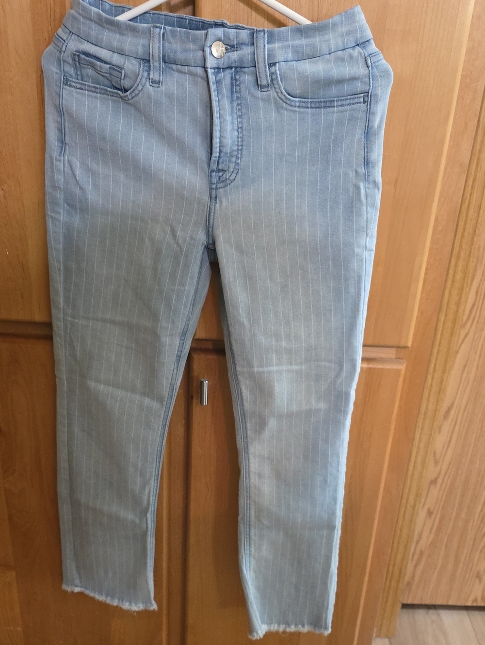 7 For All Mankind Light Blue Pinstripe Straight Leg Jeans